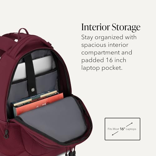 Image of SWISSGEAR Cecil Laptop Backpack, Fits Most 16-Inch Laptops, Three-Compartment Design, Airflow Back Panel, Merlot, 27.3L, 18-Inch
