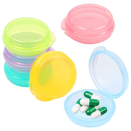 6 Stück Rund Kleine Pillendose, Plastik Tablettendose Klein, Buntes Pillendose Für Unterwegs, Kleine Pillendose, Reisen Tragbar Tabletten Döschen für Pillen, Vitamin, Leberöl