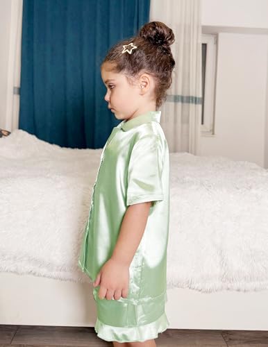 Image of Arshiner Girls Pajamas Silk Satin Pajama Set Button Pjs Ruffle Sleepwear