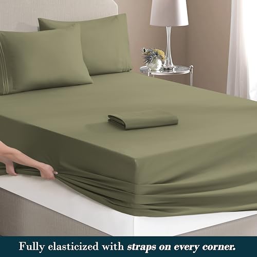 Image of Mocassi Luxury 4-Piece Sheet Set, Ultra Soft 1800 Premium Hotel Quality Microfiber Sheet Set, Fits Mattresses Up to 18 to 24 Inches Extra Deep Pocket - Breathable and Secure Fit, Twin XL, Sage Green