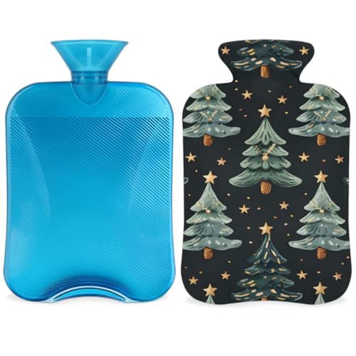 Hot Water Bottle with Soft Cover,2L Graffiti Tree Xmas Hot Water Bag for Hot and Cold Compress, Hand Feet Warmer, Rubber Hot or Cold Water Bottle Halloween Christmas Decorations