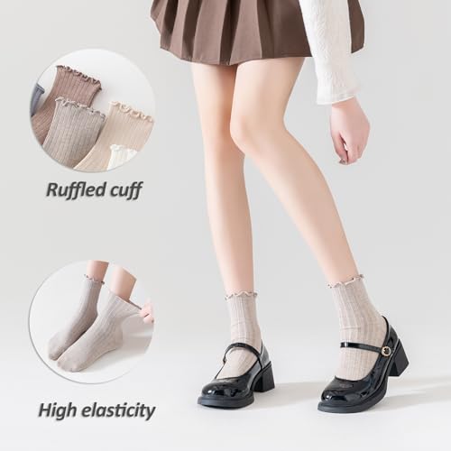 Mcool Mary Womens Ruffle Socks Crew Casual Cotton Frilly Breathable Cute Knit Lettuce Trim Ankle Solid Socks 6 Pack3
