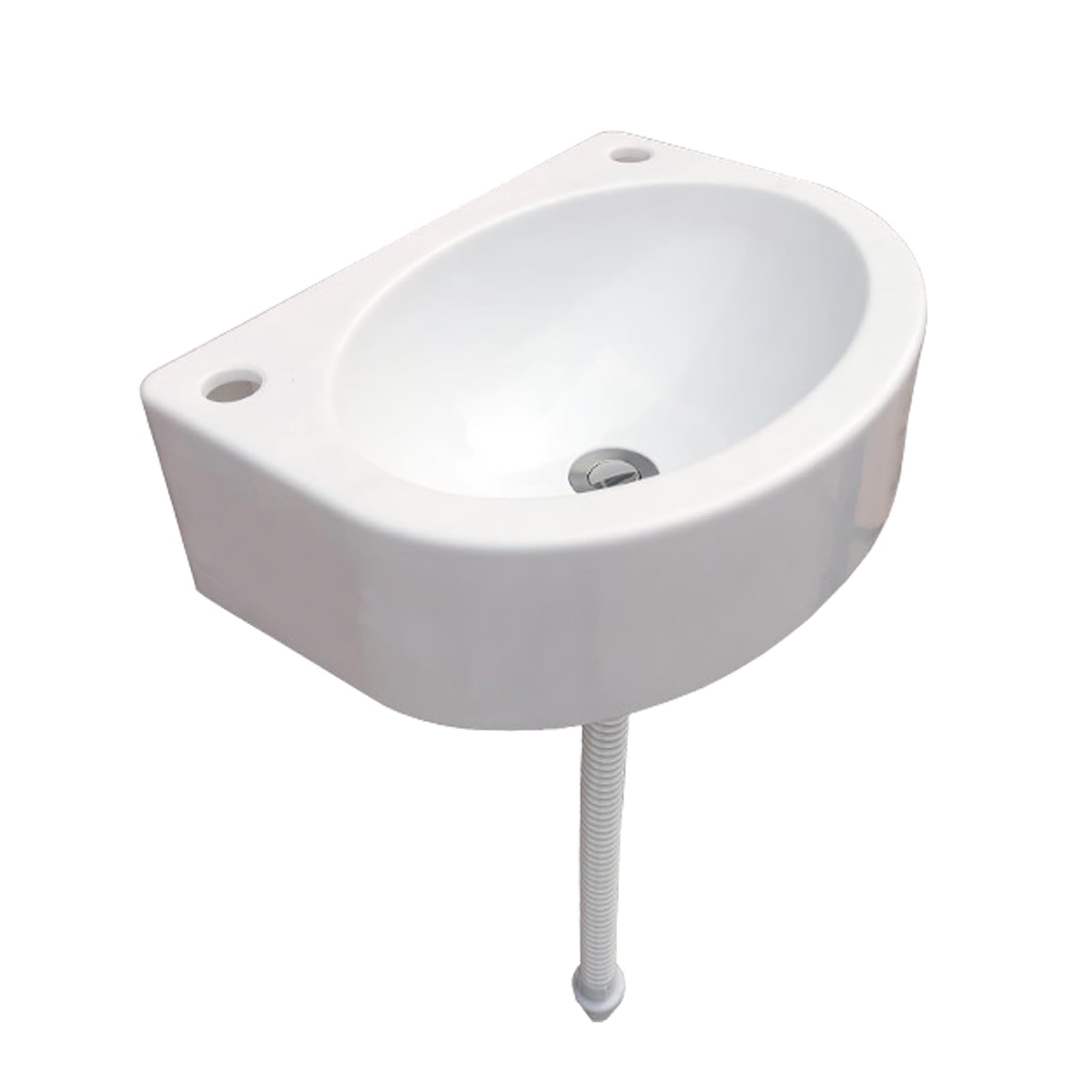Lavello semicircolare, lavello di plastica con tubo di drenaggio, piccolo applicazione del lavello del bagno, uso interno ed esterno[Tubo di drenaggio della testa d'acciaio 75cm]