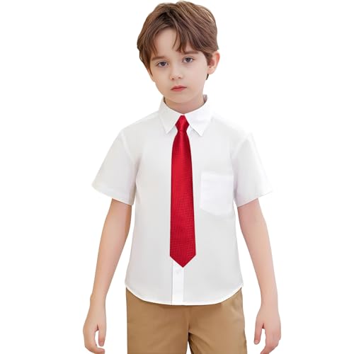 Image of Hi-Tie Boys Tie Pre-Tied Pocket Square Set Adjustable Kids Neckties Age 7-11 Years School UniForm Graduation