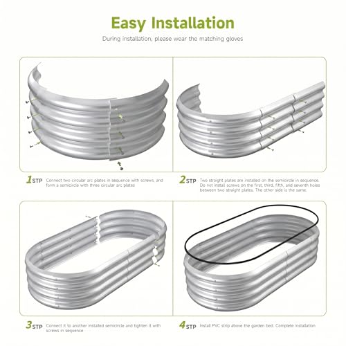 Rujkodvh 4x2x1 FT Galvanized Raised Garden Bed Kit, Open Bottom Design Metal Planter Box Outdoor, Planters for Outdoor Plants, Flower, Vegetables, Herbs (Galvanized,2PCS) — view 4