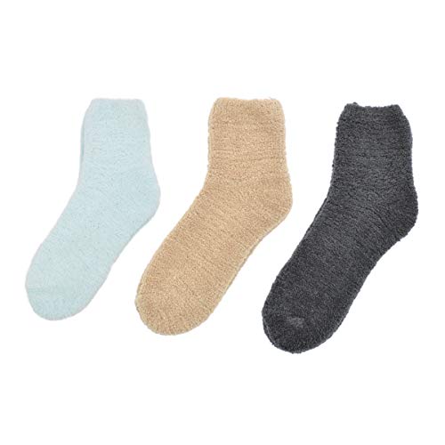TrendsBlue Soft Solid & Striped Winter Fuzzy Plush Socks - 3 Pairs Set, Diff Colors Avail