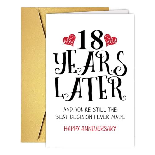 RUALOVE Romantic 18 Years Anniversary Card for Husband Wife, Sweet 18th Wedding Anniversary Card for Couple, Ideal Eighteen Years Wedding Cards Gift for Him Her, Funny 18th Wedding Anniversary Cards