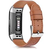 Tobfit Leather Band for Fitbit Charge 4 Bands for Women Men Top Grain Leather Replacement Watch Band for Fitbit Charge 4/3/SE (Brown)