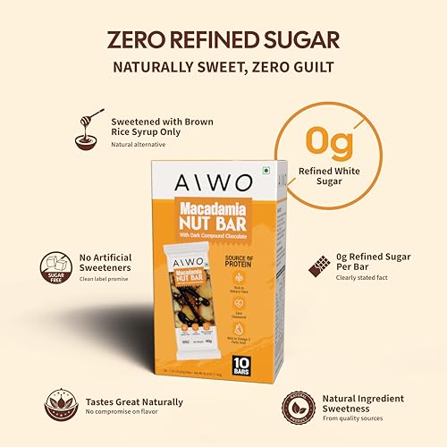 Image of Aiwo Macadamia Nut Bar with Dark Compound Chocolate | Daily Protein Bars | Pack of 10 x 40g Protein Bars