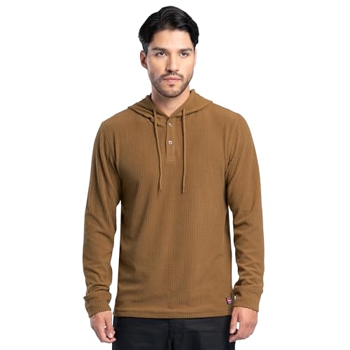 Wrangler Men's Fleece Pullover Henley Hoodie Sweatshirt, Brown, Large - image 1
