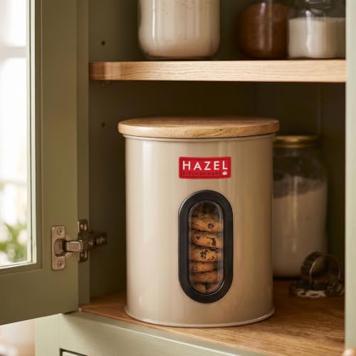 Image of HAZEL Kitchen Storage Airtight Container with See Through Window & Wooden Lid 1200ml