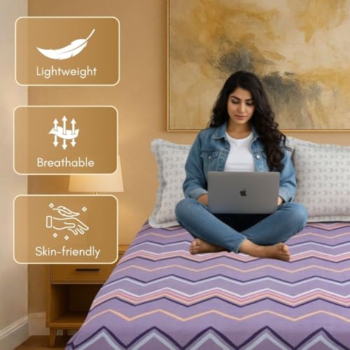 Image of Mafatlal Luxe Lilac 140 GSM Soft Microfiber Double Bedsheet with 2 Pillow Cover for Queen Size Bed, 90x100 Inch - Purple Pink Orange Light Blue, Lightweight, Cozy & Durable