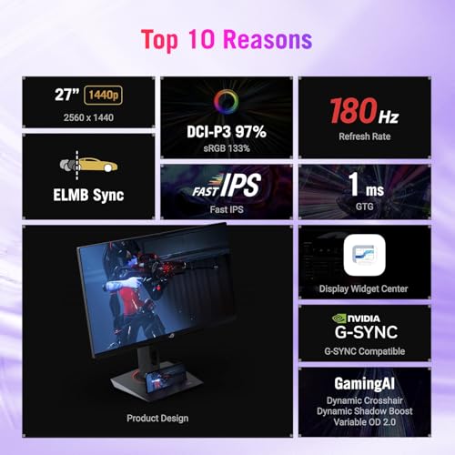 Image of ASUS ROG Strix 27 inch QHD Gaming Monitor, Fast IPS, LCD Panel, 180Hz, 1ms, 97% DCI-P3, HDR, NVIDIA G-Sync, USB-C, AI-Powered Shadow Boost, Anti-Glare M, Adjustable Stand(Phone Holder+Tripod Socket)