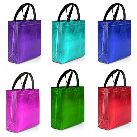 Nush Nush Mix Color Gift Bags Medium Size – Set of 12 Reusable Gift Bags From Six Vibrant Colors With a Glossy Finish - Perfect As Goodie Bags, Birthday Bags, Party Favor Bags – 8x4x10 Size Cover