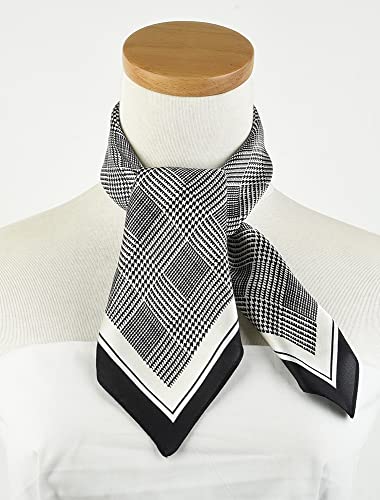 Corciova 21 X 21 Women Black White Plaid 100% Real Silk Small Square Neck Scarf thumb #1