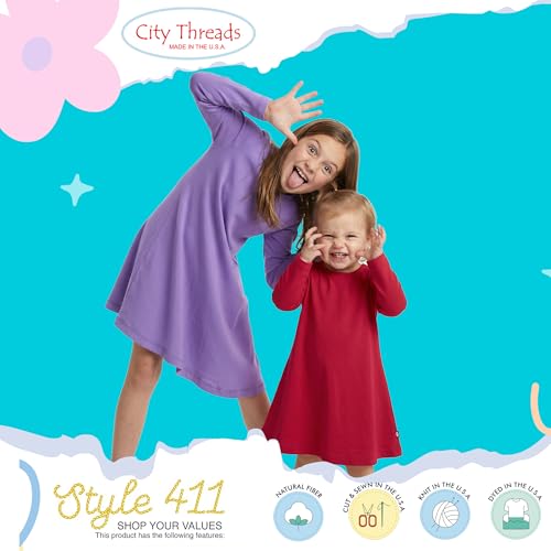 Image of City Threads Girls' 100% Cotton Long Sleeve Dress - Active Kids School, Playing, Parties - Made in USA