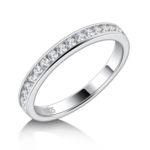 Moissanite Eternity Rings 925 Sterling Silver Moissanite Wedding Band D Color VVS1 Round Cut Channel Set Half Eternity Wedding Band Stackable Ring for Women