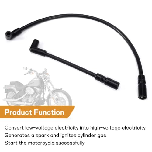Image of 10.4mm Spark Plug Wires for Harley Dyna 00-17 Softail 99-17, Black | For Super Glide /Wide Glide /Low Rider & Springer /Slim /Deluxe /Deuce, Heat & Wear Resistant, Copper Core, Silicone Casing