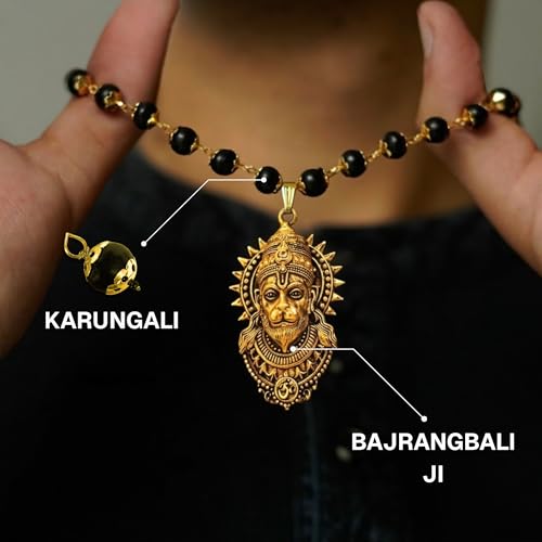 Image of Gold Plated Bajrangbali Karungali Necklace | Authentic Karungali Beads Mala for Spiritual Protection, Strength & Positivity | Handmade Necklace for Men & Women | Certification Included