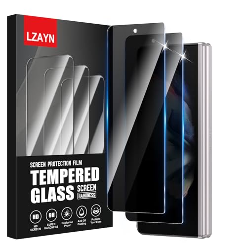 LZAYN 2 Pack Privacy Screen Protector for Samsung Galaxy Z Fold 3 Impact-Resistant Anti-Scratch Bubble Free Black Anti Spy Tempered Glass Film Easy Installation