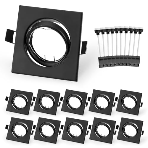 Leselux Faretti Led da Incasso Per Cartongesso Quadrati, Cornice Faretto da Incasso Nero incl.Portalampada GU10, Orientabili a 60°, Per Lampade LED o alogene, Foro di montaggio Ø68-80mm, Set da 10
