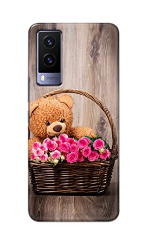 Image of PRINTFIDAA Roses and Teddy Bear in The Wicker Hard Back Cover for Vivo V21e 5G Back Cover -(P6) KAT1004