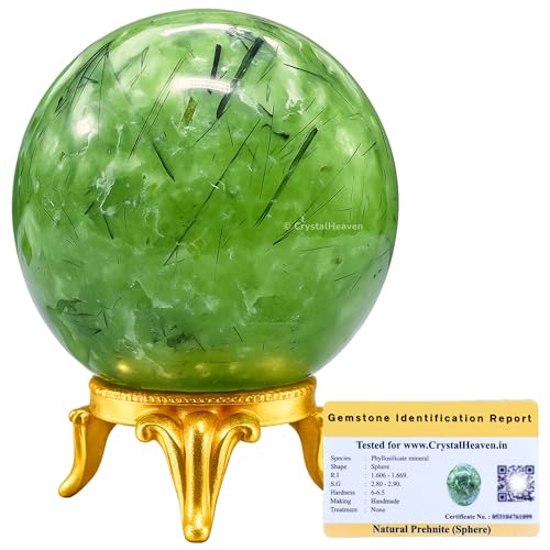 Image of Certified Prehnite Crystal Ball for Meditation - Premium Crystal Vastu Items for Home and Feng Shui Items for Good Luck - Ideal for Pooja Supplies and Spiritual Practices (1.5 inch Inch)