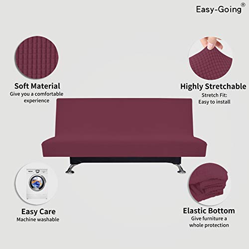 Image of Easy-Going Stretch Large Futon Slipcover Armless Futon Cover ASH Rose | Sofa Bed Furniture Protector Without Armrests with Elastic Bottom for Kids, Soft Jacquard Machine Washable