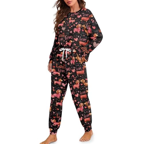 Image of Women's 2 Piece Printed Pajama Set Long Sleeve Sleepwear Set with Long Pants Casual Lounge Sets with Pocket