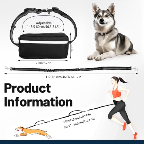 Joggingleine Hund Freihändig Bauchgurt Hundeleine Laufleine für Hunde Freihandleine Hund Laufgurt Joggen mit Dual Griffe bis 50kg