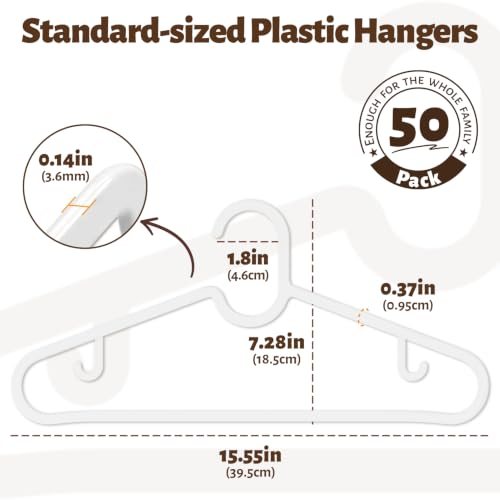 UEAKPIC White Plastic Clothes Hangers 50 Pack with Built-in Hooks by UEAKPIC - Used condition - Image 2