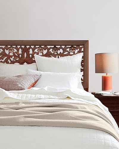COTTON CRAFT Solid Wood Sturdy Queen Headboard - Compatible with All Bed Frame - Intricate Hand Carved Rajasthan Motif - Bohemian Transitional - Beautiful for Any Bedroom - Rustic Antique Brown