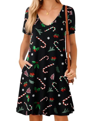 Image of JollieLovin Women T Shirt Plus Size Summer Swing Dresses Short Sleeve V Neck Loose Casual Dress(L-5X)