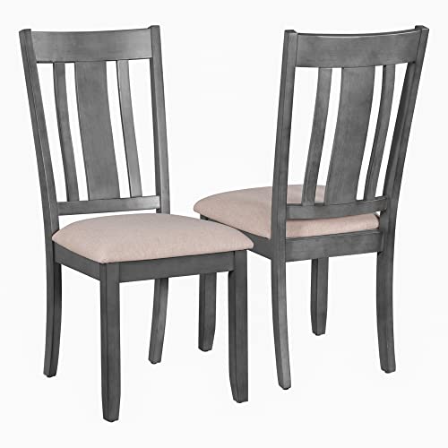 Lumisol Solid Wood Dining Chairs Set Of 4, Farmhouse Upholstered Dining Chair With Slat Back And Padded Seat For Kitchen, Bedroom, Living Room (Gray) #TOP4