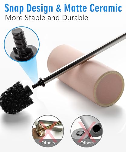 Image of Matt Pink Ceramic Toilet Brush and Holder Set | Freestanding Toilet Bowl Cleaners Brush, Scrubber Brush for Toilet, Bathroom Accessories with Stainless Handle, Deep Cleaning