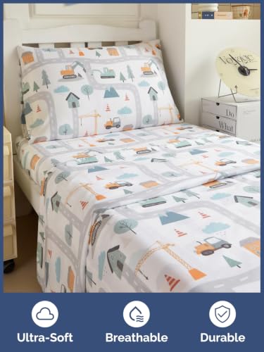 Image of Kids Twin Size Builder Bed Sheets - 3 Piece Kids Builder Sheet Set - Construction Themed Bedding - Ultra-Soft, Cute & Cozy - Breathable & Machine Washable - Bed Set for Boys, Girls, Teens & Toddlers