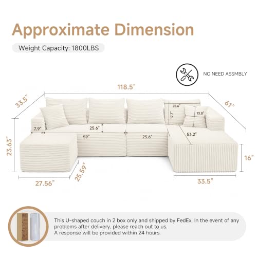 Image of 118 Inch Oversized U-Shaped Boneless Cloud Sectional Couch