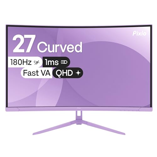 Image of Pixio PXC278 Wave Purple 27 inch 180Hz 1440p 1650R Curved Fast VA 1ms GTG Adaptive Sync Gaming Monitor with Purple HDMI 2.1 Cable Certified Ultra High Speed 10FT 8K 60Hz 4K 120Hz Nylon Braided