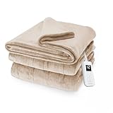 Sunbeam Velvet Plush Heated Blanket, Full Size, Mushroom