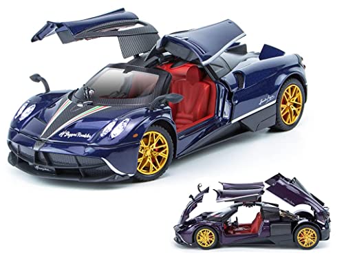 Image of Metal Pull Back Diecast Car 1:24 Big Pagani Huayira Sport Pull Back Car Model With Sound Light Boys Gifts Toys For Kids?Pack Of 1?, Multicolor