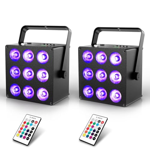 Battery Powered LED Par Lights - 9x6W RGBWAUV Hex LEDs Wireless Par Light 2Pack 6-20 Hours Working DMX512 & Remote Control Metal Case for DJ Music Dance Events Stage Wedding Party Lighting