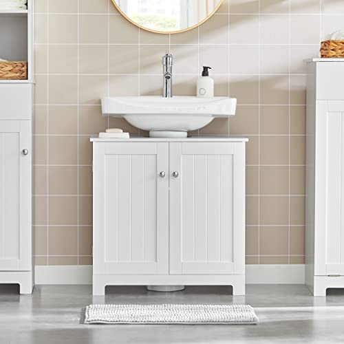 SoBuy Bathroom Cabinet Storage Organizer Cabinet Under Sink Cabinet with 2 Doors,Small Wash Basin Cabinets Cupboard,خزانة تخزين,Suitable for Pedestal Sinks,Bathroom,Washroom,BZR18-II-W