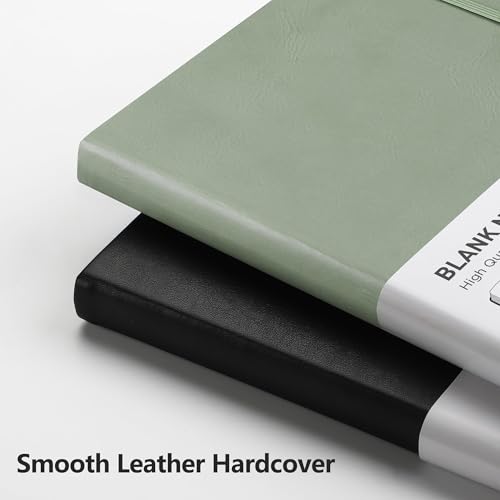 Image of RETTACY Blank Journal Notebook, 192 Pages, A5 Medium Size (5.7'' x 8.3'') | Leather Hardcover, 100 GSM Thick Paper, for Sketching, Drawing, Painting (Sage Green)