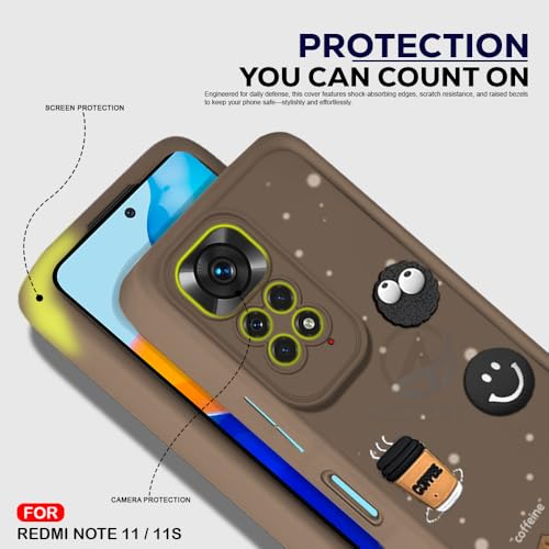 Image of AESTMO Back Case Cover for Redmi Note 11 / 11S Cover | Cute Fun Cartoon 3D Ball | Coffee Silicone Case | Full Body Protection | Camera Protection Back Cover for Redmi Note 11 / 11S (Brown)