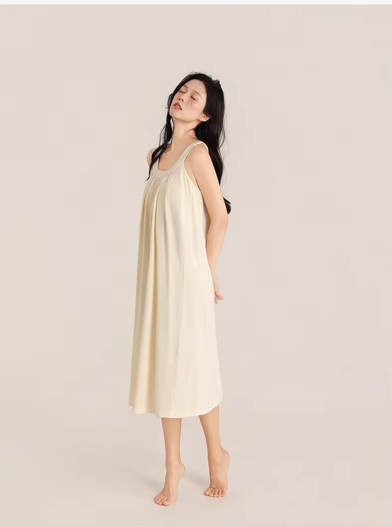 Camisón de algodón para mujer, sin mangas, ajuste holgado, longitud media, para dormir
