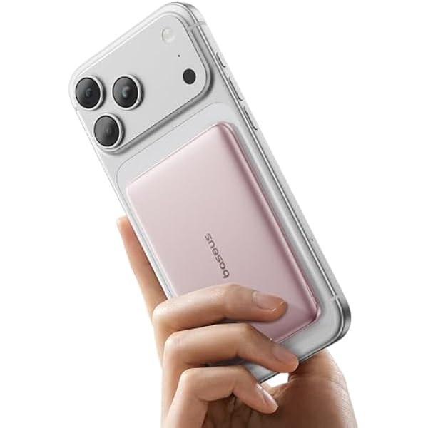 Baseus Picogo AM41 Power Bank, Ultra Slim 5000 mAh, Magsafe Powerbank, szybkie ładowanie, PD 20 W, przenośny, bezprzewodowy, magnetyczny akumulator zewnętrzny do iPhone 17/16/15/14/13/12, Różowy