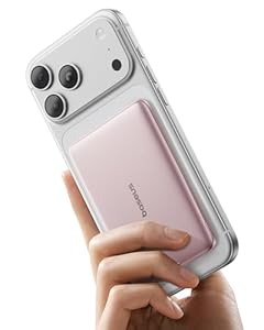 Baseus Picogo AM41 Power Bank, Ultra Slim 5000mAh Magsafe Powerbank, PD 20W Schnellladung, Portabel, Wireless Magnetische Externe Batterie mit USB C Kabel für iPhone 17/16/15/14/13/12, Rosa