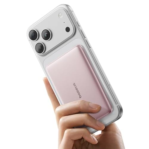 Baseus Picogo Power Bank, 0.3" Ultra Slim 5000mAh MagSafe Portable Charger, Card-Size Magnetic Battery Pack with USB-C Braided Cable, Alloy Wireless Charger for iPhone 17 Pro Max/17 Air/16/1