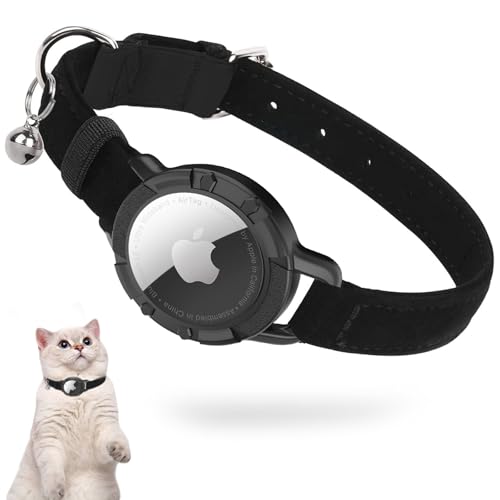 Airtag Collar para gatos de terciopelo, integrado Apple Air Tag Gatos, GPS, con soporte Airtag y campana, rastreador ligero, niñas/niños [negro, XS]
