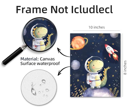 Image of Frimeeme Space Dinosaur Astronaut Wall Art Prints, Set of 4, 8x10 in | Watercolor Planets and Rockets Poster, Kids Nursery Decor, Unframed
